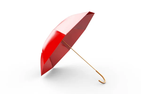 Красный зонтик или зонтик с черной ручкой, изолированный на белой спине — стоковое фото