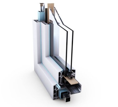 Plastik pencere profili üzerinde beyaz 3d render izole