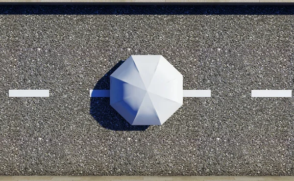 3D-rendering av vitt paraply på väg, uppifrån — Stockfoto