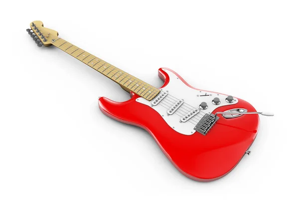 赤いエレキギター、白い背景上で 3 d のレンダリング — ストック写真