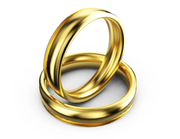 3D-Darstellung von goldenen Ringen isoliert auf weißem Hintergrund — Stockfoto
