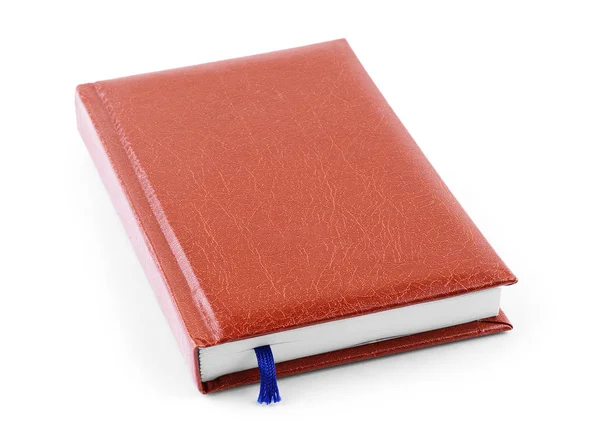 Beyaz zemin üzerinde kahverengi deri notebook — Stok fotoğraf
