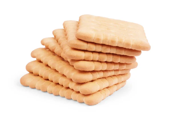 Pila de galletas cuadradas aisladas sobre fondo blanco. Grieta seca — Foto de Stock