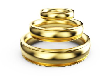Beyaz arkaplanda izole edilmiş 3D altın yüzük oluşturma