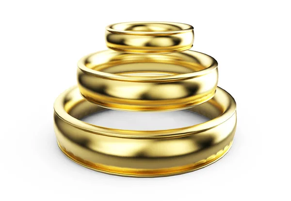 3d render of golden rings isolated on white background — Stock Photo, Image
