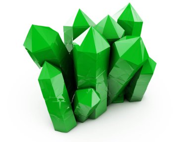 3D render. 3D çizim. Parlak yeşil zümrüt şeffaf 