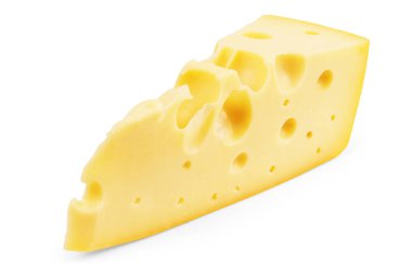 Bir parça peynir beyaza izole edilmiş.