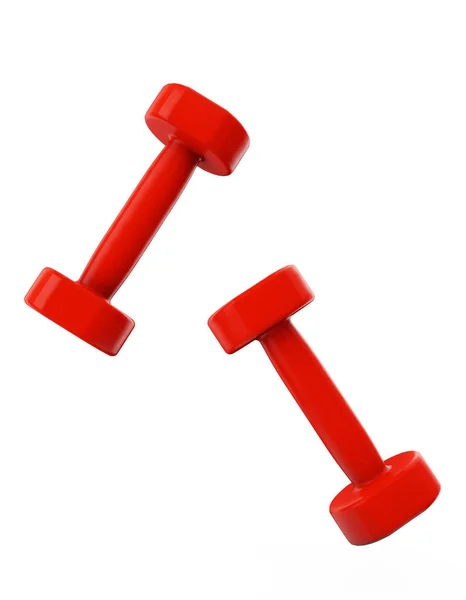 Piros gumi vagy műanyag bevonatú fitness súlyzók elszigetelt fehér — Stock Fotó