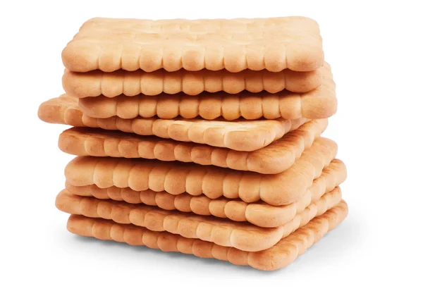 Pila de galletas cuadradas aisladas sobre fondo blanco. Grieta seca — Foto de Stock