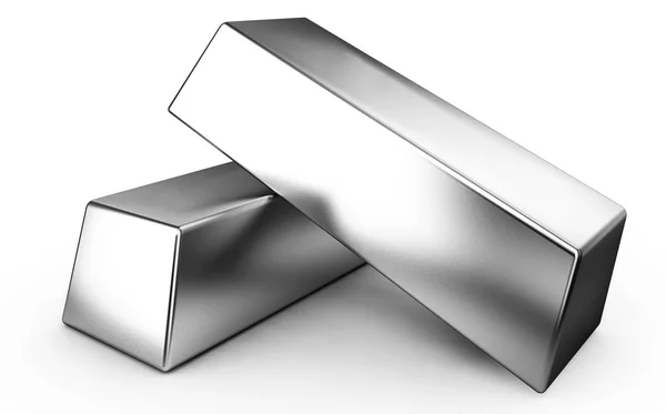 Two Silver Bars on white background 3d render — Stock Photo, Image