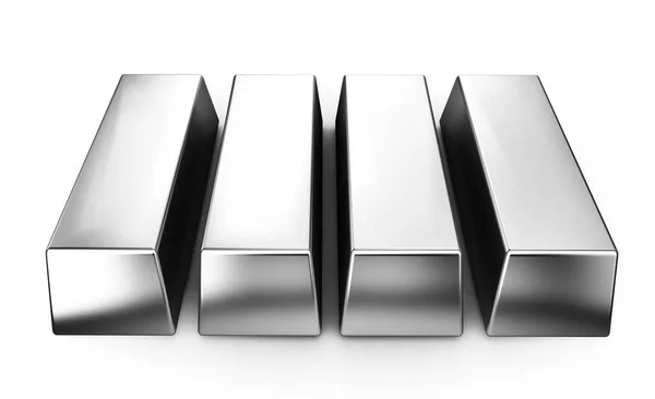 Barras de prata no fundo branco renderização 3d — Fotografia de Stock