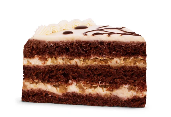 白地にカールしたチョコレートケーキスライス — ストック写真