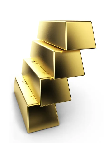 Pyramide aus goldenen und silbernen Balken auf weißem Hintergrund 3d rende — Stockfoto