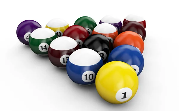 Driehoek groep kleurrijke glanzende zwembad Wedstrijdballen met getallen isol — Stockfoto