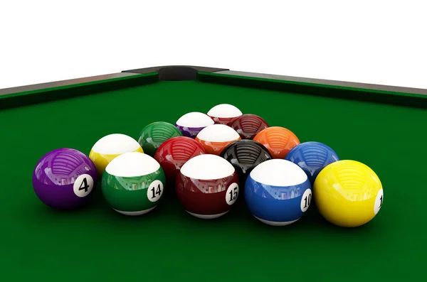 Vista ravvicinata del tavolo da biliardo con le palle nel club di intrattenimento 3d — Foto Stock