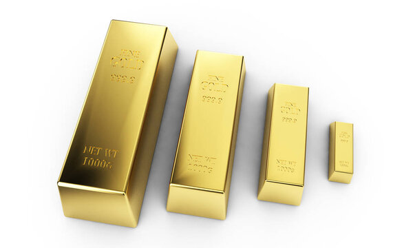 Пирамида из золотых и серебряных баров на белом фоне 3d rende
