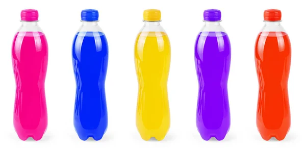 Piccola bottiglia di plastica di soda colorata isolata su set bianco — Foto Stock