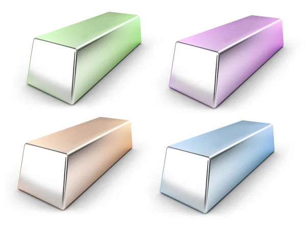 Multi-barevné kovy na bílém pozadí 3d vykreslení — Stock fotografie