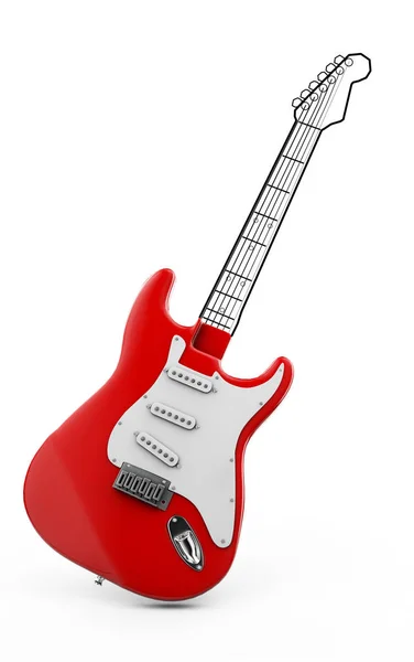 Rote Gitarre 3D-Rendering auf weißem Hintergrund, Stück Gitarrenpai — Stockfoto