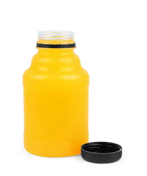 Frasco de suco de laranja de plástico isolado sobre fundo branco — Fotografia de Stock