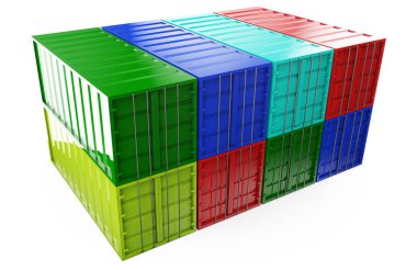 birçok renkli yığılmış kaplar. 3D render