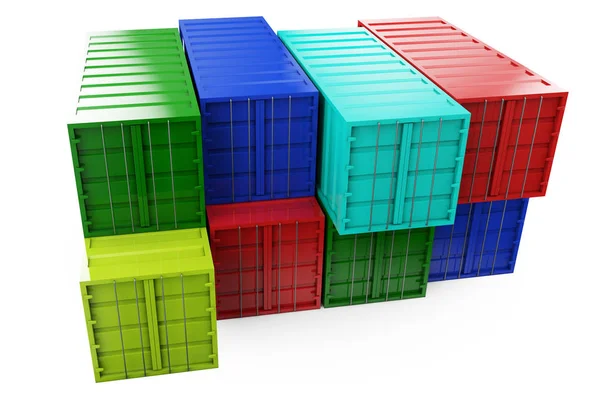 Mnoho barevných skládaných kontejnery. 3D vykreslování — Stock fotografie