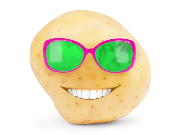 Nieuwe aardappel geïsoleerd op een witte achtergrond close-up met tanden en — Stockfoto