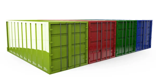 Sok színes halmozott konténerek. 3D-leképezés — Stock Fotó