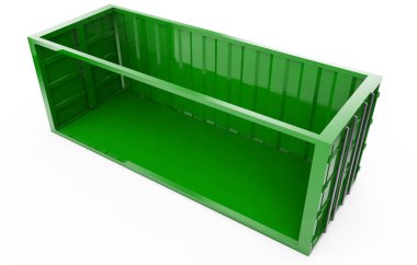 Yeşil nakliye konteyner üzerinde beyaz izole. 3D render.