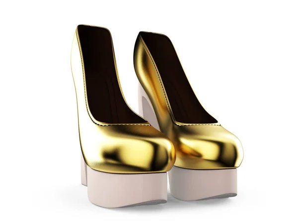 Zapato de tacón alto dorado. Ilustración 3d sobre fondo blanco — Foto de Stock