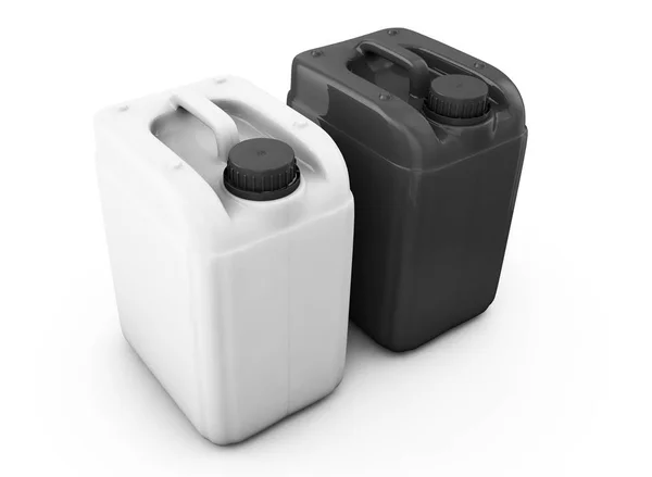 흰색과 검은색 jerrycan 흰색 배경 3d 렌더링에 고립 — 스톡 사진