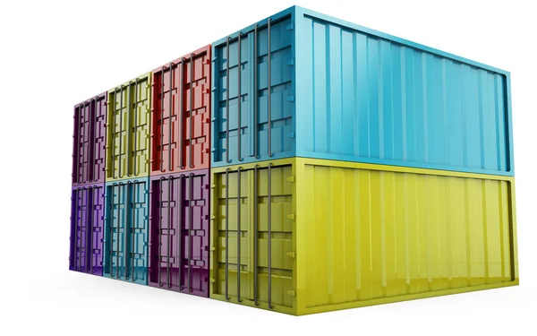 Muchos contenedores apilados coloridos. renderizado 3d —  Fotos de Stock
