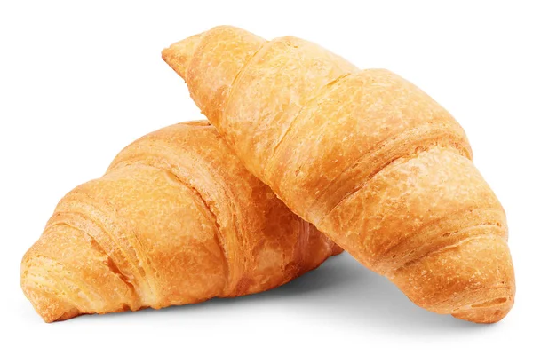 Croissant meghintjük porcukorral elszigetelt fehér fonákkal — Stock Fotó