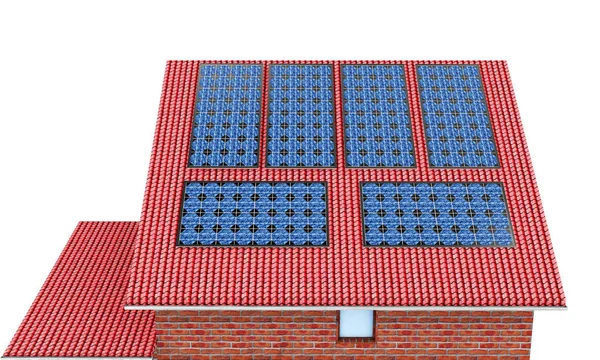 3d rendering red roof tiles with solar panels — Stock Photo, Image