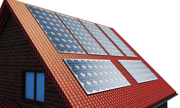 3d rendering red roof tiles with solar panels — Stock Photo, Image