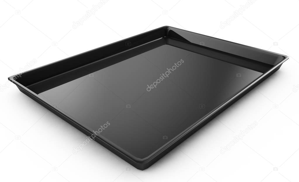 Baking dish, rectangle oven tray, sheet. Clean black oven tray. 
