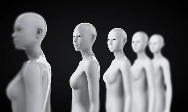 Prázdné bílé ženské hlavy - boční a přední zobrazit izolované na černé — Stock fotografie
