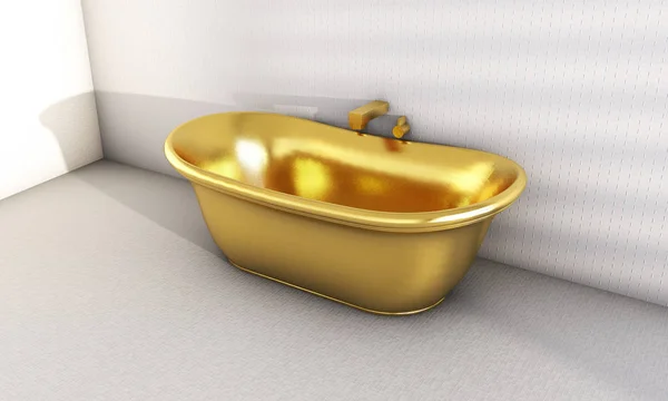 Goldene Badewanne 3D-Rendering isoliert auf weißem Hintergrund — Stockfoto