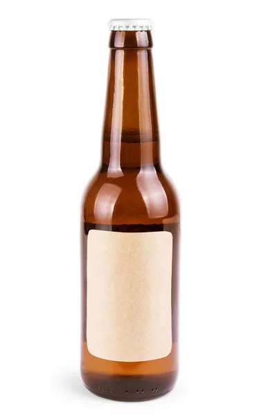 하얀 배경에 놓인 맥주 한 병 — 스톡 사진