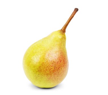 Yaprak üzerinde beyaz izole Kırmızı Sarı armut meyve