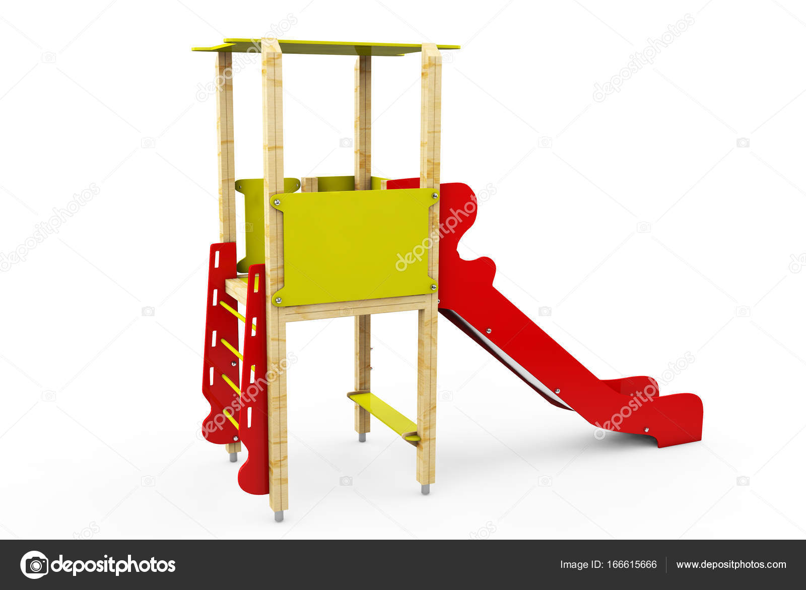 Metal children&rsquo;s slide isolated on white background. View at an Stock