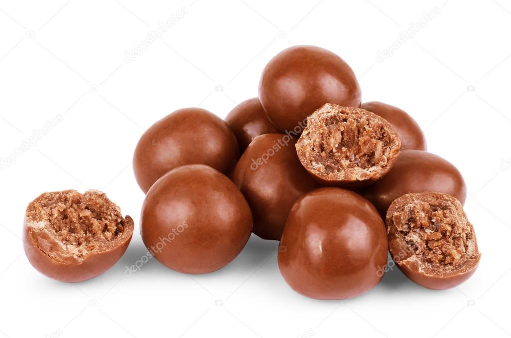 Chocolate ball candy isolated over the white background, set