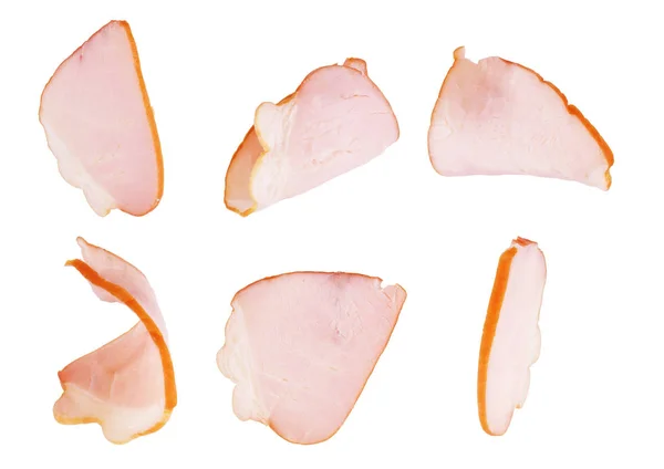Üzerinde izole WHI kumaşı içinde sarılı kemiksiz domuz jambon füme — Stok fotoğraf
