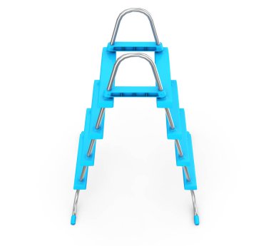 Krom Yüzme Havuzu merdivenler beyaz bir arka plan üzerinde. 3D render