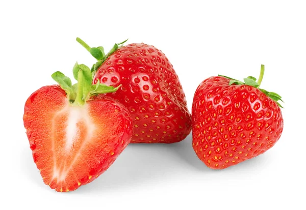 Yapraklı çilek. Beyaz bir arkaplanda izole edilmiş.