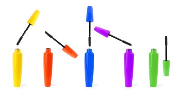 Beyaz arka sette kozmetik Tema nesnelerin görüntülenmesini kapatın