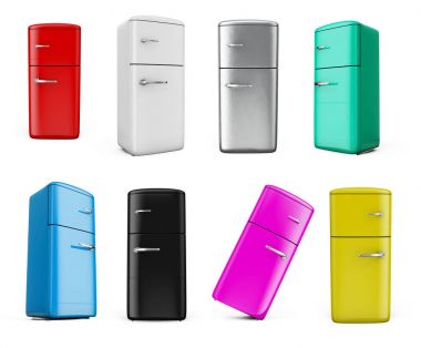 Retro buzdolabı beyaz bacground 3d render sette izole