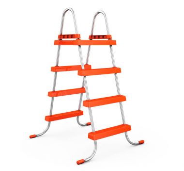 Krom Yüzme Havuzu merdivenler beyaz bir arka plan üzerinde. 3D render