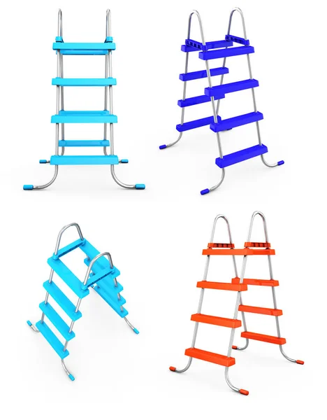 Chrome zwembad Ladders op een witte achtergrond. 3D-rendering — Stockfoto