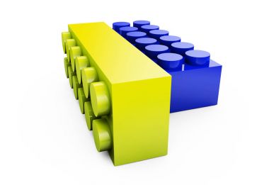 Beyaz arka plan 3d render renkli oyuncak tuğla